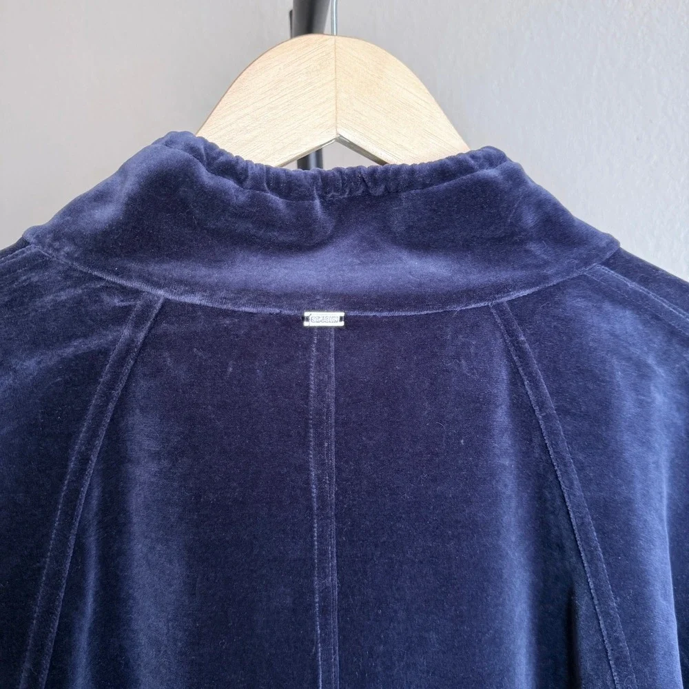 St.‎ John Spa Navy Blue Velour Velvet Zip Up Hooded Jacket Womens Medium M